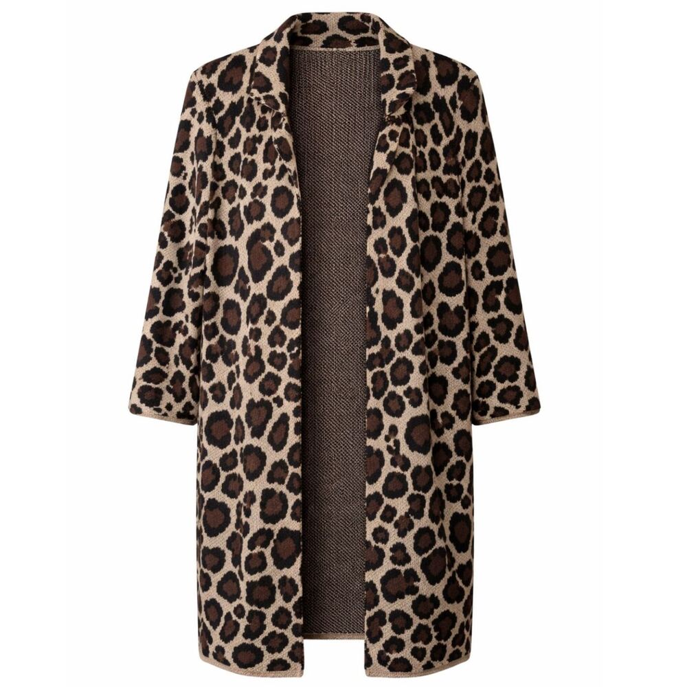 DOUBLJU BOUTIQUE LONG LINE THICK OPEN FRONT KNIT ANIMAL PRINT CARDIGAN SZ. 2XL